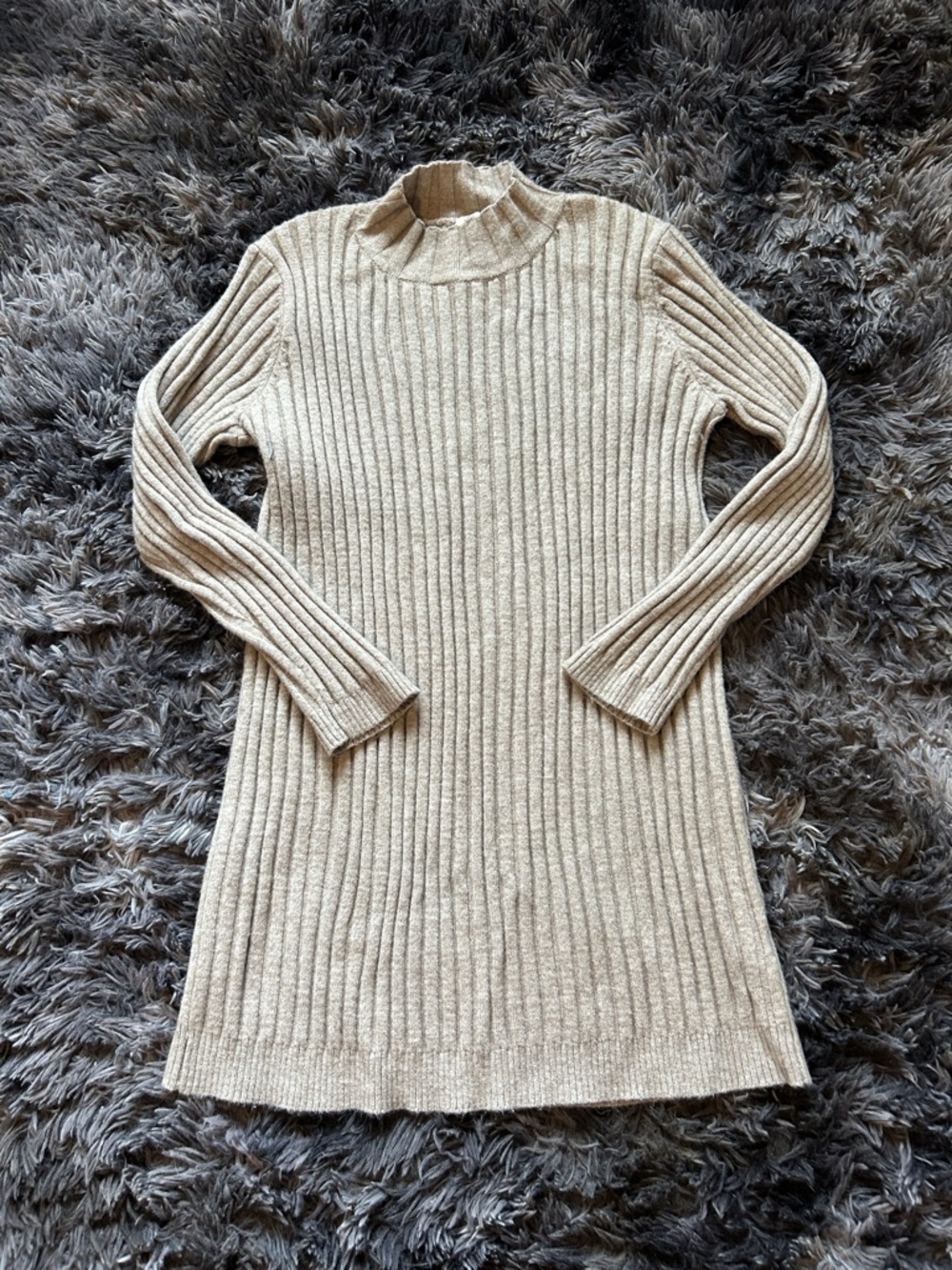 Ribbed Knit Long Sleeve Sweater Dress in Oatmeal